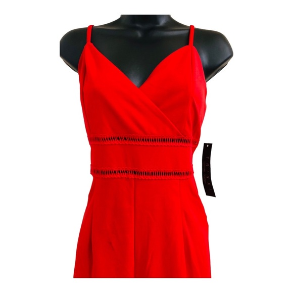 Trixxi Red spaghetti strap v-neck perforated waist jumpsuit size large new‎ - Picture 3 of 16